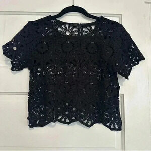 Iris Black Crochet Crop Top Small EUC